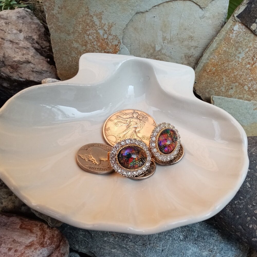 1960's D'Orlan Art Glass Opal Earrings - Picture 2 of 6